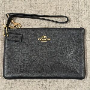 Coach Black Pebble Leather Wristlet with Gold Tone Hardware NWOT
